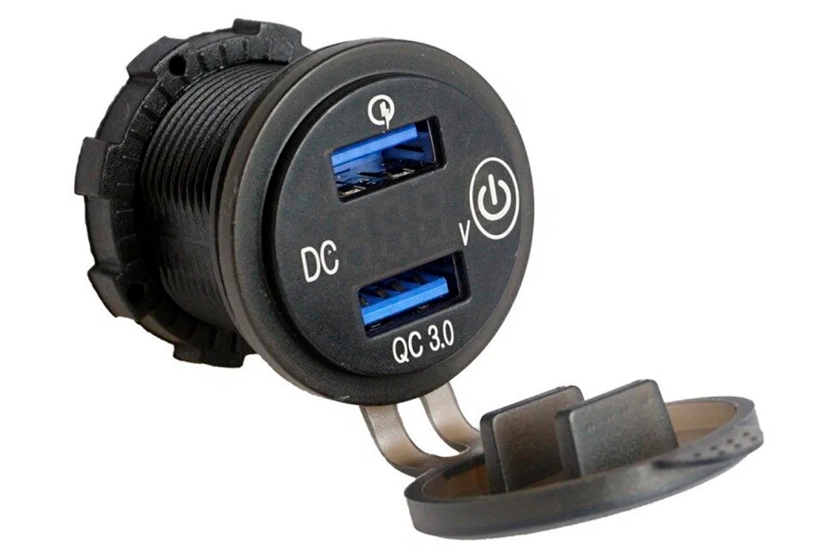 USB-зарядное устройство с вольтметром (круглое, врезное)