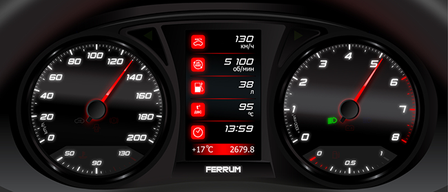 Электронная комбинация приборов "Ferrum Group" GF 890 (чёрные кольца) для Лада Ларгус, Nissan (Almera, Terrano III), Renault (Duster (PH1), Duster Diesel (PH1), Logan I, Sandero I, Sandero Stepway I)