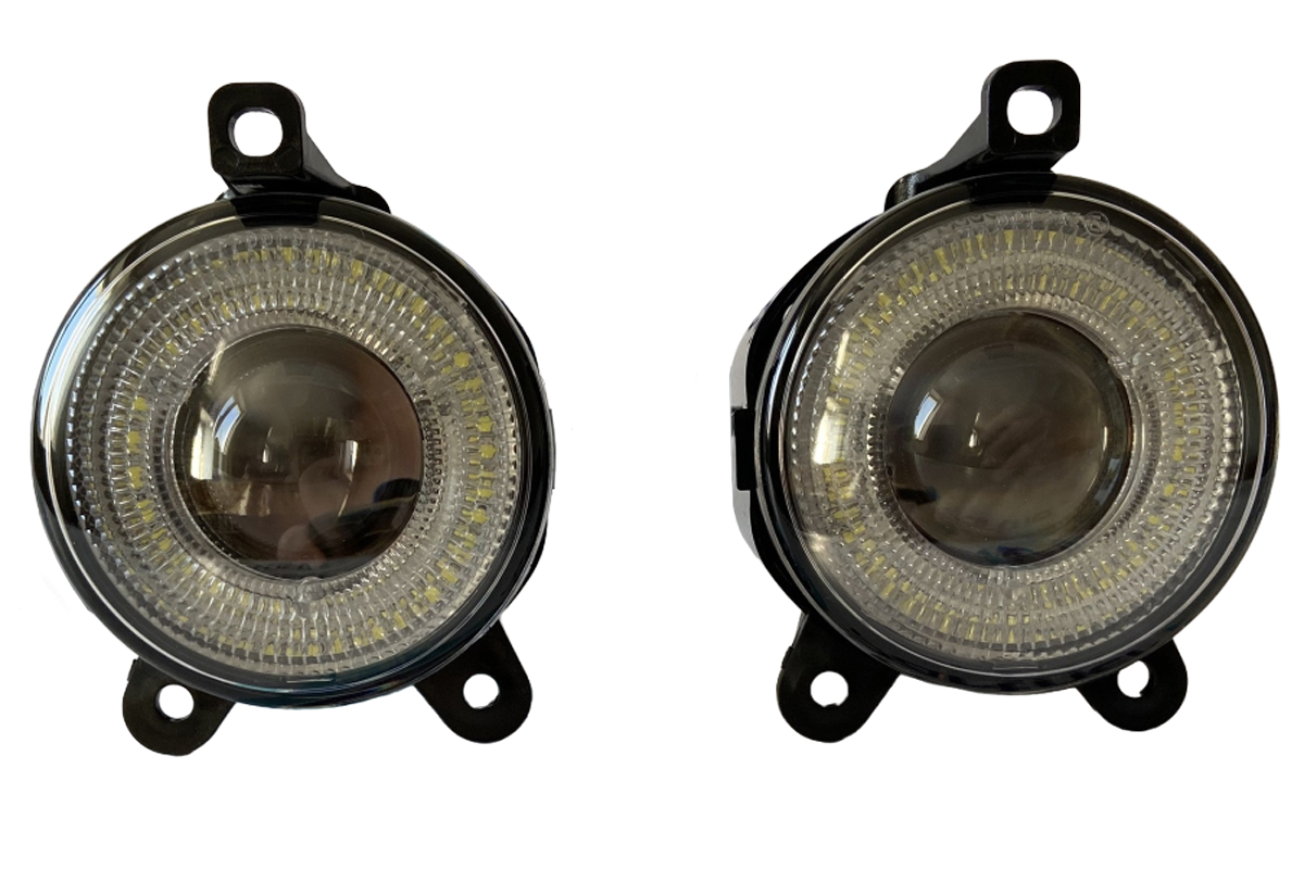 Диодные LED ПТФ (линза) с ангельскими глазками для Лада Приора, Шевроле Нива