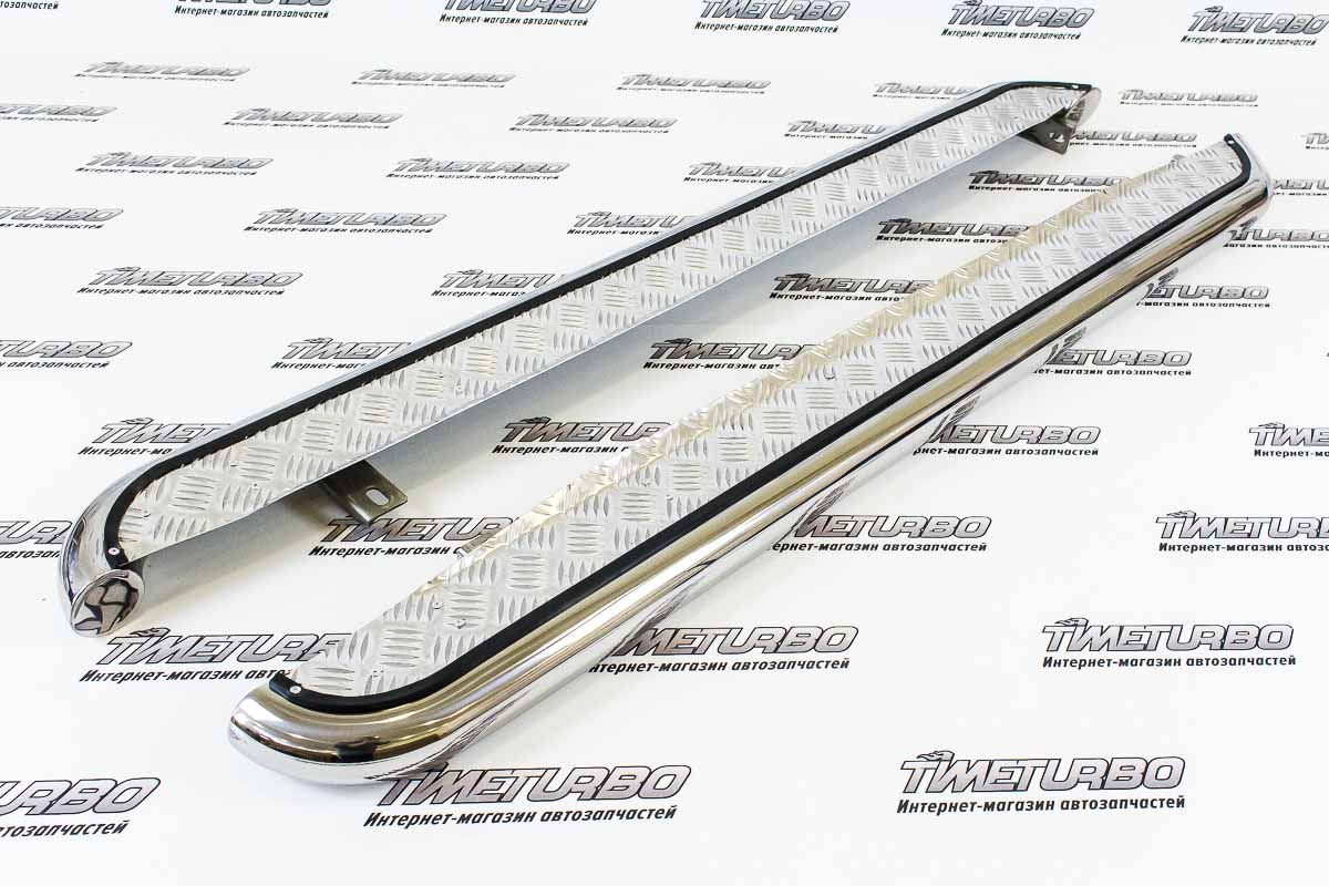 Пороги "Техно Сфера" с алюминиевым листом (d 63.5 мм, нержавейка) для Шевроле Нива