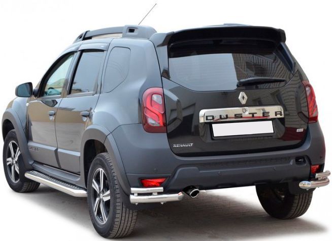 Защита заднего бампера "Техно Сфера" Уголки двойные (d 63.5 мм, нержавейка) для Renault DUSTER (с 07.2015 года выпуска)