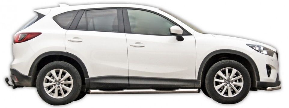 Защита порогов "Техно Сфера" Труба с проступью (d 76 мм, нержавейка) для Mazda CX5 (2011-2016 года выпуска)