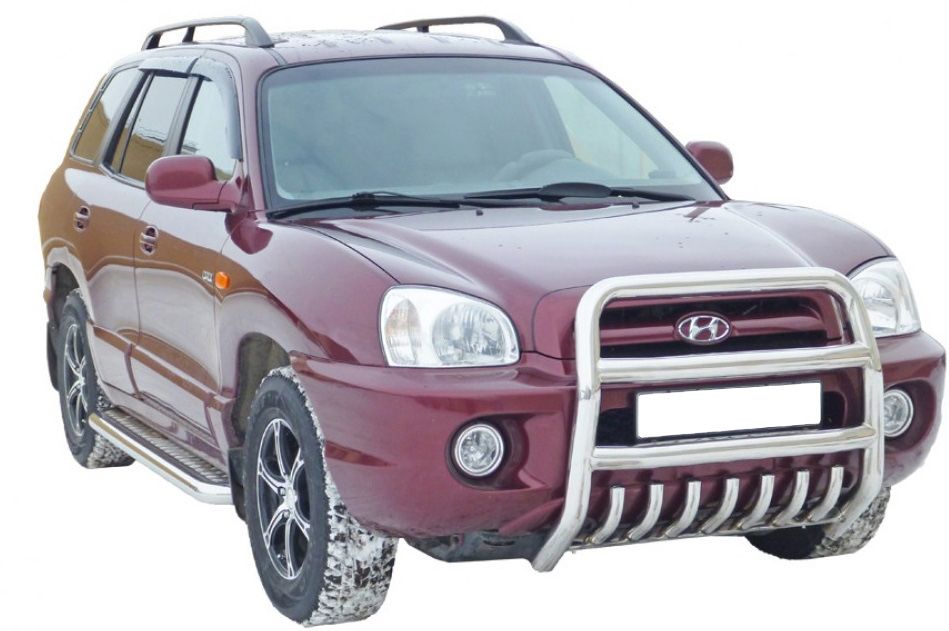 Защита переднего бампера "Техно Сфера" Передок высокий (d 63.5 мм, нержавейка) для Hyundai Santa-Fe Classic (2007-2012 года выпуска)