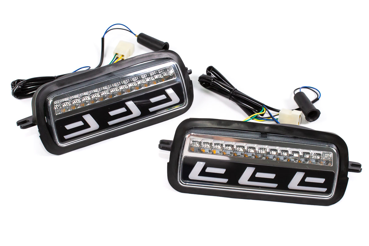 LED (диодные) подфарники с дневными ходовыми огнями и бегающим поворотником для Лада Нива 4х4