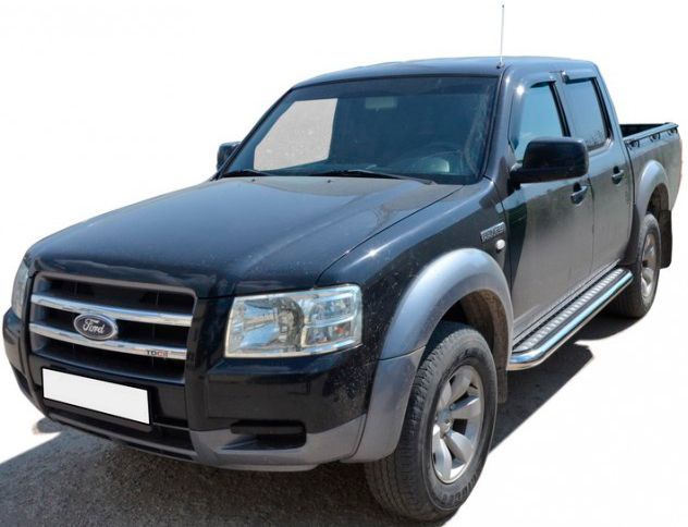 Защита порогов "Техно Сфера" с алюминиевым листом (d 63.5, нержавейка) для Ford Ranger (с 2006 по 2010 г. в.)