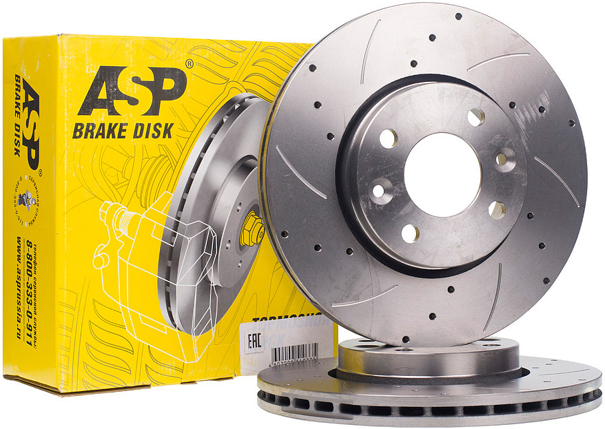 Тормозные диски "ASP MENSAN" передние, вентилируемые с перфорацией и проточками для Лада Ларгус, Веста