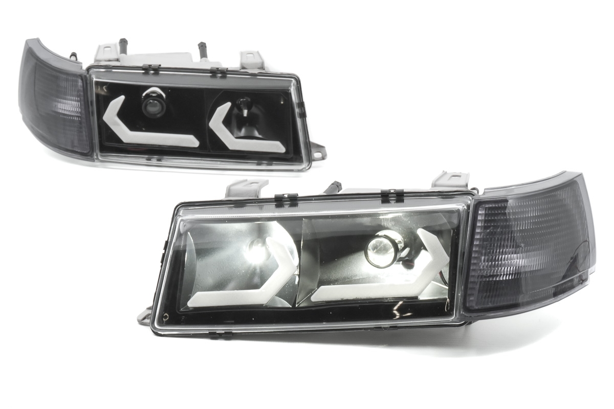 Фары LED ДХО в стиле BMW (с лампами, чёрные маски) для ВАЗ 2110-2112