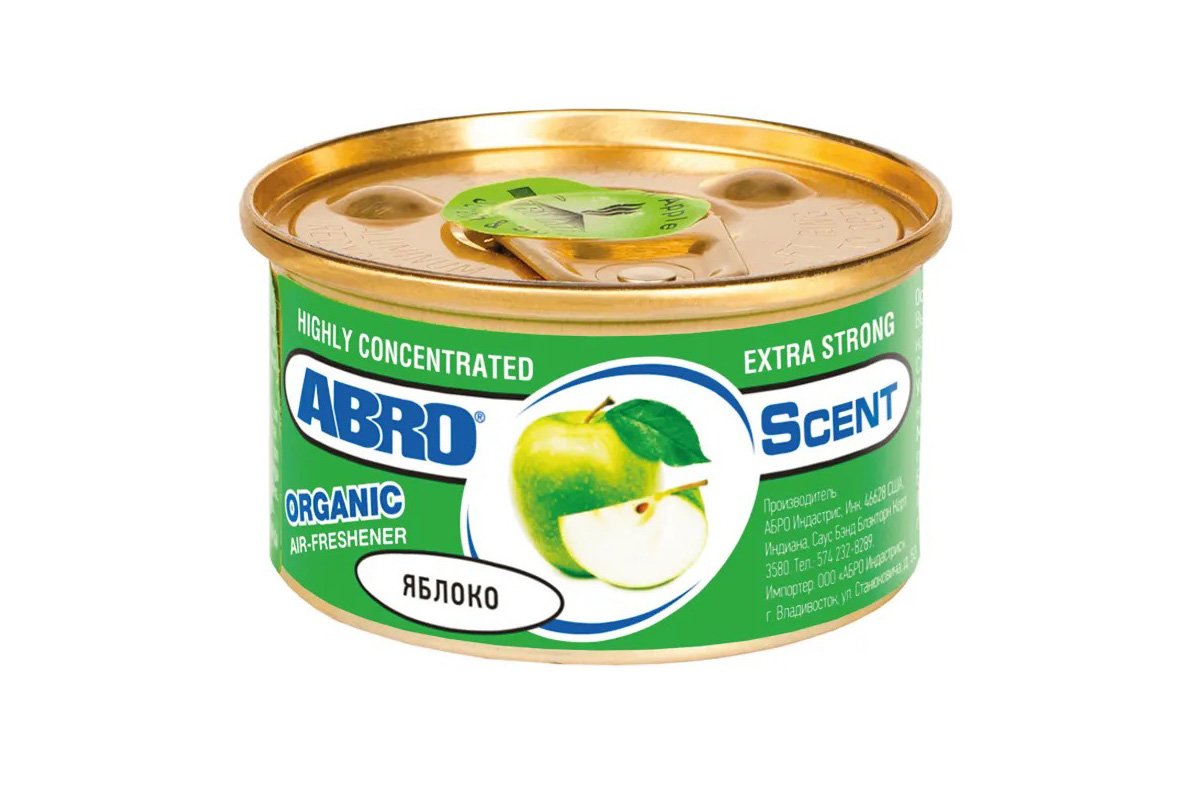 Ароматизатор "ABRO" Organic консерва Зеленое яблоко (Green Apple)