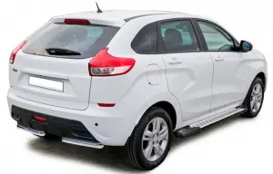 Защита порогов Техно Сфера Бумер алюминиевая с резинкой для Лада XRAY Серебро