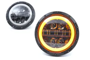 Светодиодные фары 96W, чёрные, с LED кольцом ДХО, повторитель для ВАЗ 2101, 2102, Лада Нива 4х4, Нива 4х4 Урбан, УАЗ 3303, 469, Хантер, Jeep Wrangler