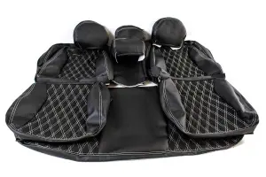 Обивка не чехлы на сиденья экокожа, Ромб чёрная нить, одинарная строчка, сплошной ряд, без задних подголовников для Лада Калина