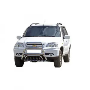 Передок Техно Сфера Люкс с доп. защитой двигателя, с двойной трубой, нержавейка для Шевроле Нива рестайлинг с 2009 г. в. Передок Техно Сфера Люкс с доп. защитой двигателя, с двойной трубой, нержавейка для Шевроле Нива рестайлинг с 2009 г. в.