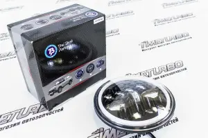 Светодиодные фары 90W, чёрные, с диодным кольцом ДХО, повторитель для ВАЗ 2101, 2102, Лада Нива 4х4, Нива 4х4 Урбан, УАЗ 3303, 469, Хантер, Jeep Wrangler