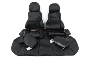 Обивка не чехлы на сиденья экокожа с перфорацией, Ромб чёрная нить, одинарная строчка для ВАЗ 2108-21099, 2113-2115