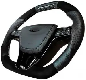 Руль анатомический Ferrum Grand Premium со вставками из алькантары для Лада Веста, XRAY Чёрная нить, Чёрный глянец