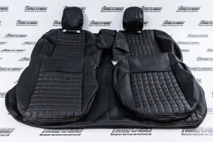 Обивка не чехлы на сиденья экокожа, Квадрат чёрная нить, одинарная строчка, сплошной ряд, без задних подголовников для Лада Гранта Обивка не чехлы на сиденья экокожа, Квадрат чёрная нить, одинарная строчка, сплошной ряд, без задних подголовников для Лада Гранта