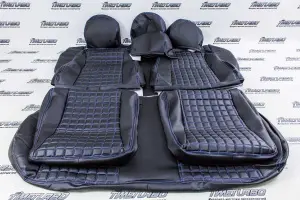 Обивка не чехлы на сиденья экокожа, Квадрат чёрная нить, одинарная строчка для ВАЗ 2108-21099, 2113-2115 Обивка не чехлы на сиденья экокожа, Квадрат чёрная нить, одинарная строчка для ВАЗ 2108-21099, 2113-2115