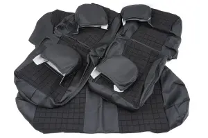 Обивка не чехлы на сиденья экокожа с тканью, Квадрат чёрная нить, одинарная строчка для ВАЗ 2108-21099, 2113-2115