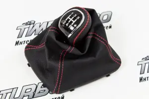 Ручка КПП с кожухом, в стиле Веста хром, экокожа, тросовая КПП для Лада Гранта, Калина 2, Датсун mi-DO, on-DO Чёрная нить