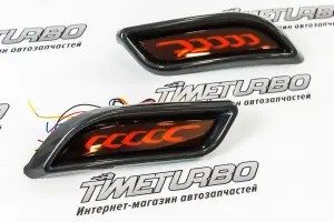 Диодные накладки бампера катафоты в стиле Lexus, с узором Скобы 5 для Лада Приора 2 Рамка Чёрный глянец, Центр Красный