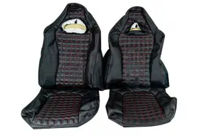 Обивка не чехлы сидений Recaro квадрат, экокожа для ВАЗ 2108-21099, 2113-2115, Лада Нива 4х4 Одинарная строчка, Чёрная нить