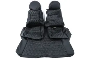 Обивка не чехлы на сиденья экокожа с перфорацией, Ромб чёрная нить, одинарная строчка для Лада Нива 4х4