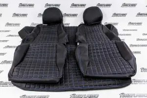 Обивка не чехлы на сиденья экокожа с перфорацией, Квадрат чёрная нить, одинарная строчка для Лада Нива 4х4 3-х дверная