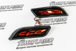 Диодные накладки бампера в стиле Lexus, с узором V 3 для Лада Приора 2 Рамка Чёрный глянец, Центр Красный