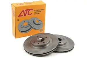 Тормозные диски АТС R14 передние вентилируемые, насечки для ВАЗ 2110-2112, Лада Калина, Калина 2, Приора, Гранта, Гранта FL, Датсун mi-DO, on-DO