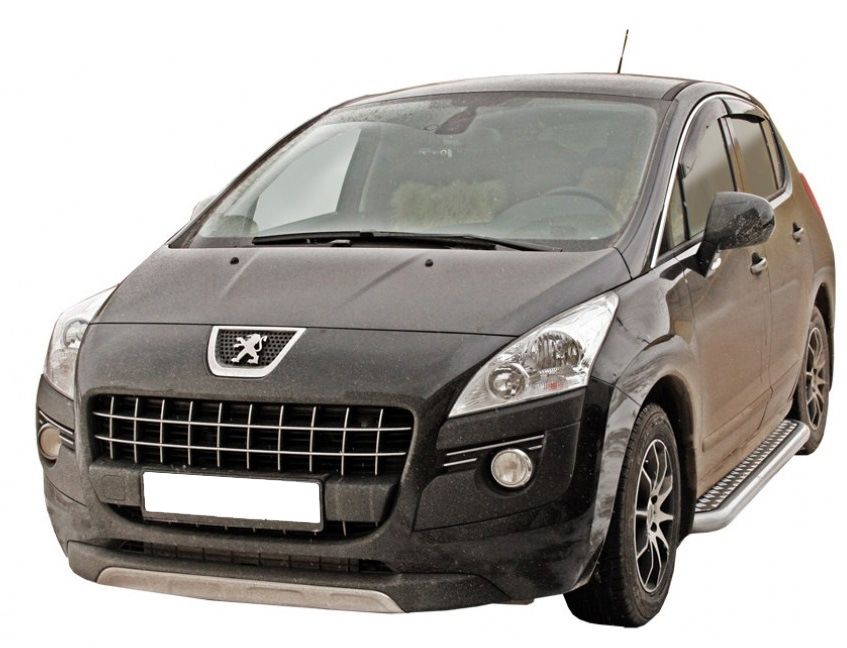 Защита порогов "Техно Сфера" с алюминиевым листом (d 63.5 мм) для Peugeot 3008 (с 2010 года выпуска)