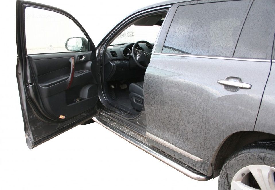 Защита порогов "Техно Сфера" с алюминиевым листом (d 63.5 мм, нержавейка) для Toyota Highlander