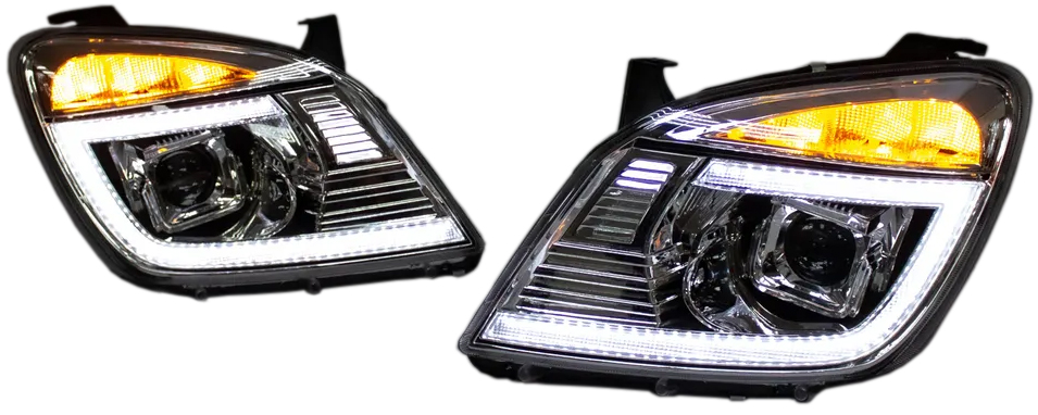 Фары передние (с Bi-LED модулями, ДХО и плавающими поворотниками, хром маска) для автомобилей Газель Next