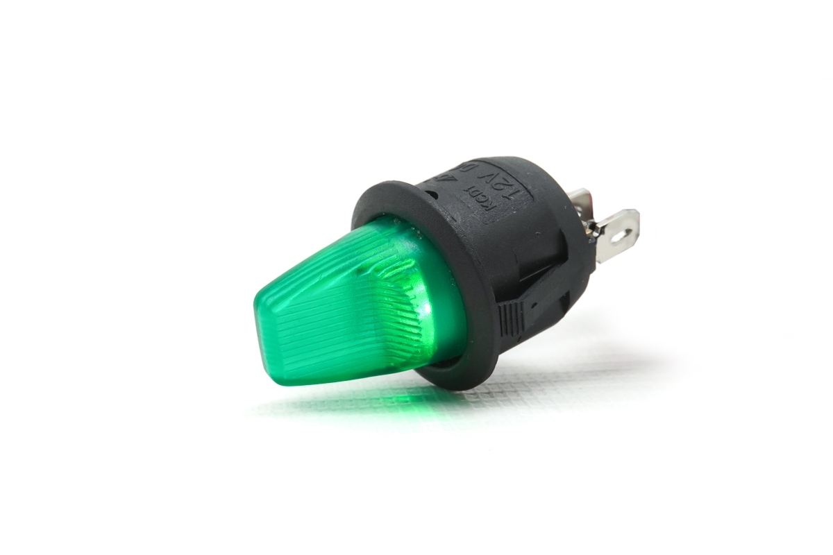 Тумблер одноклавишный с подсветкой (3 контакта, зеленый)