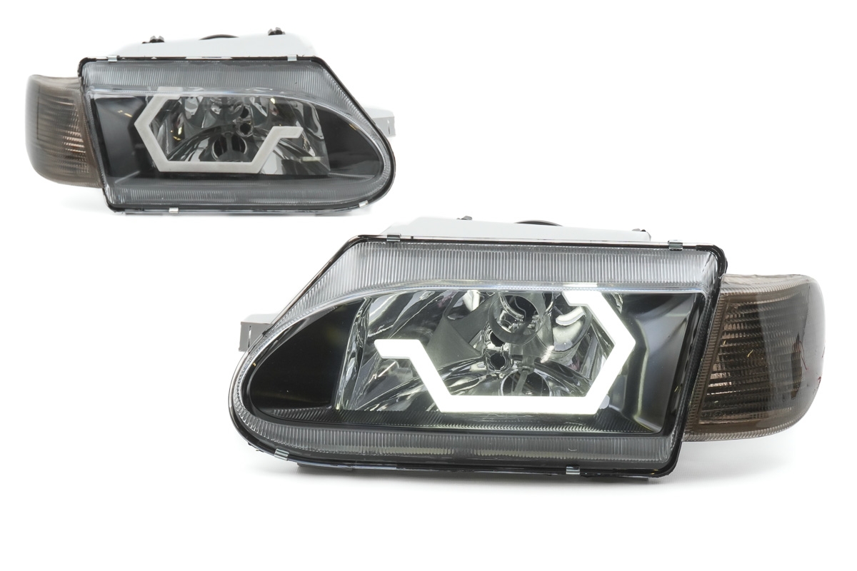 Фары ВАЗ 2113, 2114, 2115 передние в стиле AMG чёрная маска под LED-лампы, тонированные поворотники