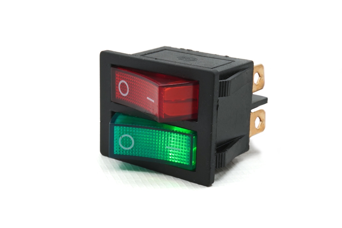 Выключатель двухклавишный с подсветкой (3 контакта, красный, зеленый)