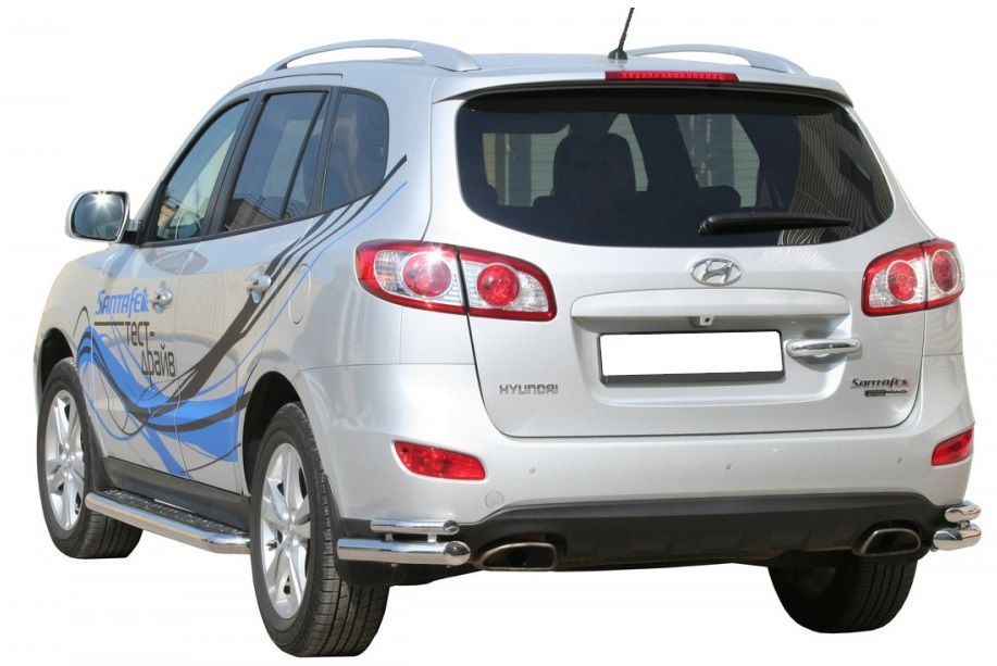 Защита заднего бампера "Техно Сфера" Уголки двойные (d 63.5 мм, нержавейка) для Hyundai Santa-Fe