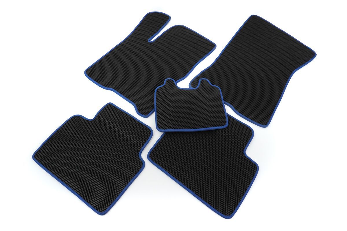 Автоковрики EVA (соты, черное основание, синий кант) для Лада Веста седан