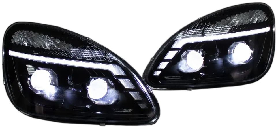 Фары передние (с Bi-LED модулями, ДХО и плавающими поворотниками, черная маска) для автомобилей Газель Бизнес