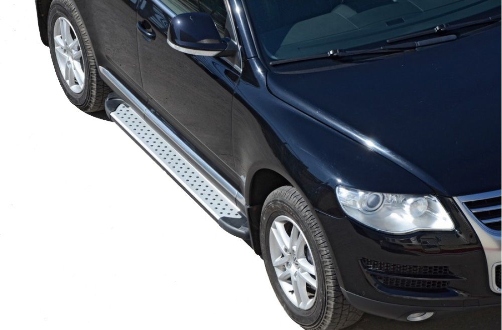Пороги "Техно Сфера" алюминиевые с резинкой "Бумер" для Volkswagen Touareg
