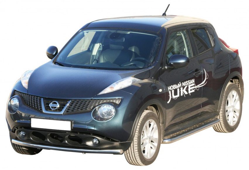 Защита порогов "Техно Сфера" с алюминиевым листом (d 63.5 мм, нержавейка) для Nissan Juke