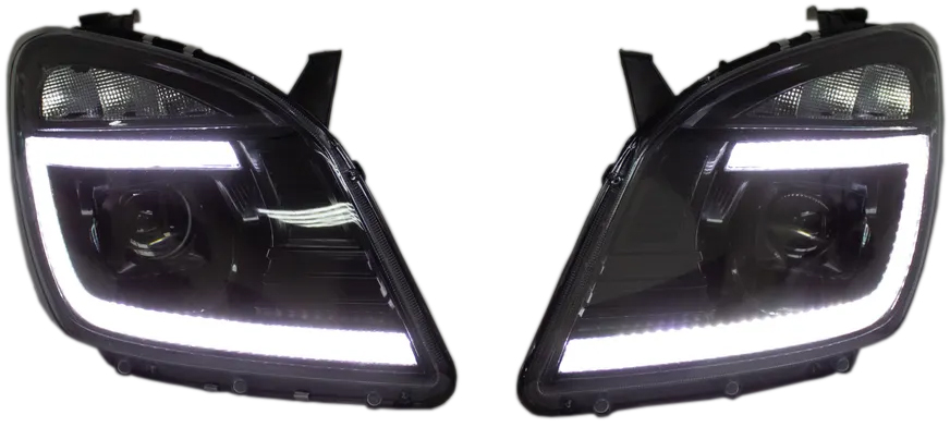 Фары передние (с Bi-LED модулями, ДХО и плавающими поворотниками, черная маска) для автомобилей Газель Next