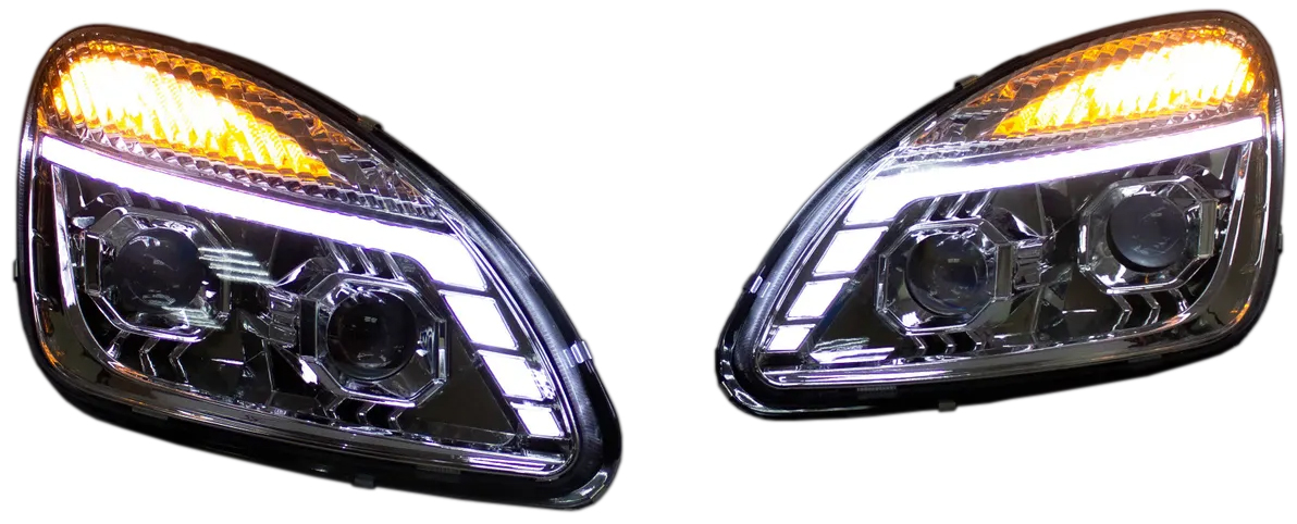 Фары передние (с Bi-LED модулями, ДХО и плавающими поворотниками, хром маска) для автомобилей Газель Бизнес