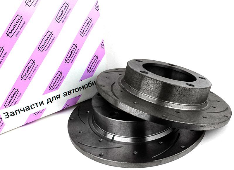 Комплект передних тормозных дисков "ПТИМАШ" спорт (не вентилируемые, перфорация, проточка) для Лада Нива 4x4