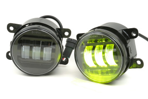 Диодные ПТФ SAL-MAN LIME двухцветные, бело-синий 6000К, лайм, 50W для Лада Нива 4х4 Урбан, Гранта FL, Ларгус FL, Веста, XRAY, Renault Duster, Logan, Megane, Sandero, Clio, Kaptur, Fluence, Kangoo, Koleos, Scenic, Grand Scenic, Ford, Nissan