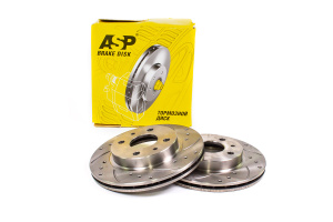Тормозные диски ASP MENSAN передние, R13, вентилируемые с перфорацией и проточками для ВАЗ 2110-2112, Лада Калина, Калина 2, Гранта, Гранта FL