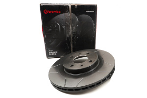 Тормозной диск BREMBO MAX R14, вентилируемый, окрашенный с канавками для ВАЗ 2110-2112, Лада Калина, Калина 2, Гранта, Приора