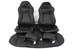Обивка не чехлы сидений Recaro соты, экокожа для ВАЗ 2108-21099, 2113-2115, Лада Нива 4х4 Чёрная нить