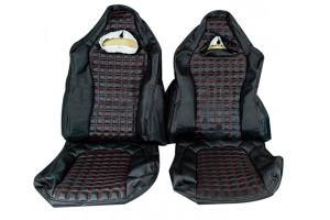 Обивка не чехлы сидений Recaro квадрат, экокожа для ВАЗ 2108-21099, 2113-2115, Лада Нива 4х4 Одинарная строчка, Чёрная нить