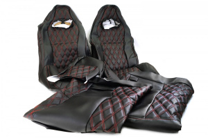 Обивка не чехлы сидений Recaro ромб, экокожа для ВАЗ 2108-21099, 2113-2115, Лада Нива 4х4 Одинарная строчка, Чёрная нить