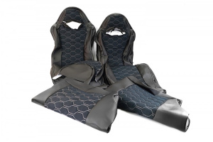Обивка не чехлы сидений Recaro Соты, экокожа с алькантарой для ВАЗ 2108-21099, 2113-2115, Лада Нива 4х4 Чёрная нить